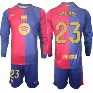 Köp Herr Fotbollströjor FC Barcelona Hemmatröja 2024/25 Jules Kounde #23 Fotbollsställ Långärmad (+ Shorts)