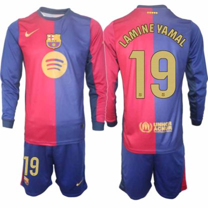 Köp Herr Fotbollströjor FC Barcelona Hemmatröja 2024/25 Lamine Yamal 19 Fotbollsställ Långärmad (+ Shorts)