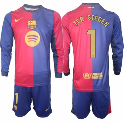 Köp Herr Fotbollströjor FC Barcelona Hemmatröja 2024/25 Marc-André ter Stegen #1 Fotbollsställ Långärmad (+ Shorts)