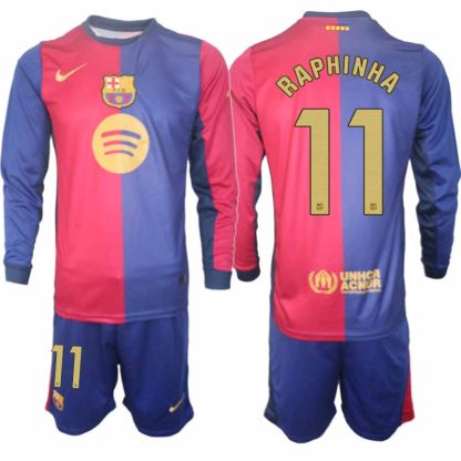 Köp Herr Fotbollströjor FC Barcelona Hemmatröja 2024/25 Raphinha Belloli 11 Fotbollsställ Långärmad (+ Shorts)