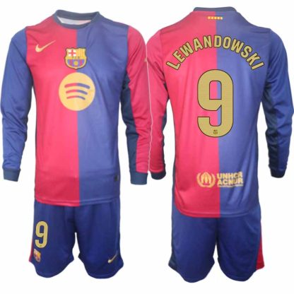 Köp Herr Fotbollströjor FC Barcelona Hemmatröja 2024/25 Robert Lewandowski 9 Fotbollsställ Långärmad (+ Shorts)
