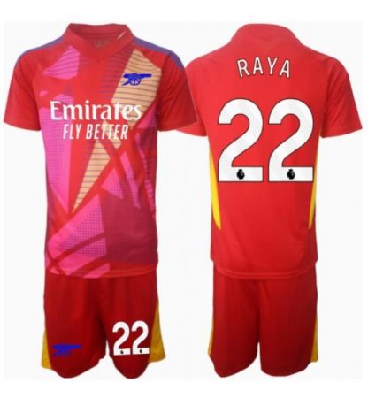 Köp Barn Arsenal Målvakt Bortatröja 2024/25 David Raya #22 Fotbollsklädset Kortärmad Tröja + Shorts