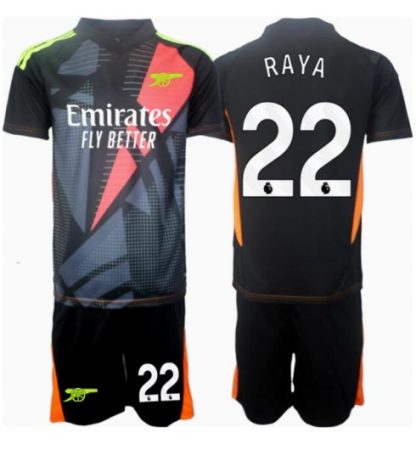Köp Barn Arsenal Målvakt Tredjetröja 2024/25 David Raya #22 Fotbollsklädset Kortärmad Tröja + Shorts