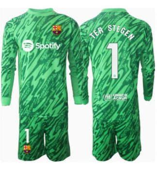 Köp Barn Barcelona Målvakt Hemmatröja 2024/25 Ter Stegen #1 Fotbollsklädset Långärmad Tröja + Shorts