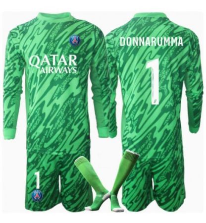 Köp Barn Paris Saint-Germain Målvakt Hemmatröja 2024/25 Gianluigi Donnarumma #1 Fotbollsklädset Långärmad Tröja + Shorts