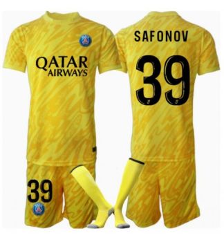 Köp Barn Paris Saint-Germain Målvakt Tredjetröja 2024/25 Matvei Safonov #39 Fotbollsklädset Kortärmad Tröja + Shorts