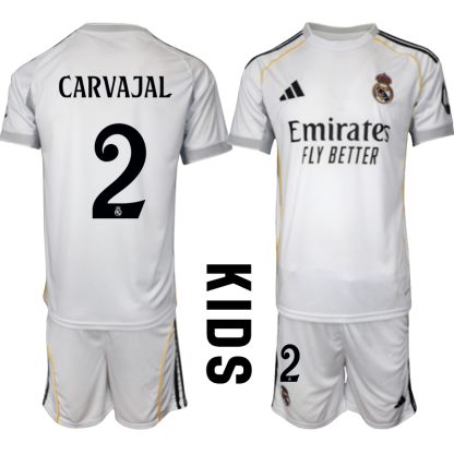 Köp Barn Real Madrid Hemmatröja 2025/26 Daniel Carvajal #2 Fotbollssats Kortärmad (+ Shorts)
