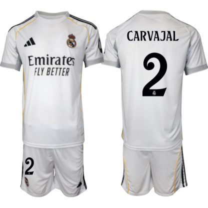 Köp Herr Real Madrid Hemmatröja 2025/26 Daniel Carvajal #2 Fotbollsmatchställ (kortärmad tröja + shorts)