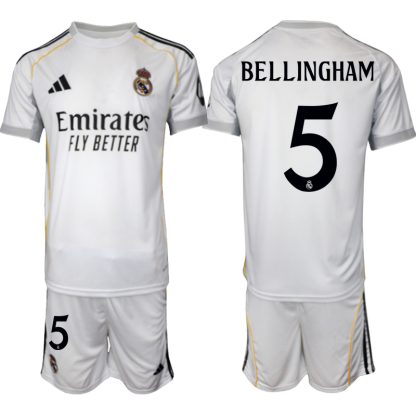Köp Herr Real Madrid Hemmatröja 2025/26 Jude Bellingham #5 Fotbollsmatchställ (kortärmad tröja + shorts)