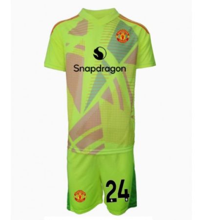 Köp Manchester United Barn Målvakt Bortatröja 2024/25 Andre Onana #24 Fotbollsklädset Kortärmad Tröja + Shorts-1