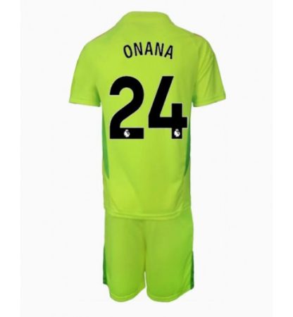 Köp Manchester United Barn Målvakt Bortatröja 2024/25 Andre Onana #24 Fotbollsklädset Kortärmad Tröja + Shorts