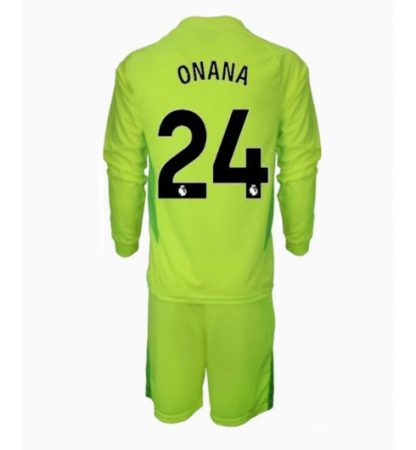 Köp Manchester United Barn Målvakt Bortatröja 2024/25 Andre Onana #24 Fotbollsklädset Långärmad Tröja + Shorts