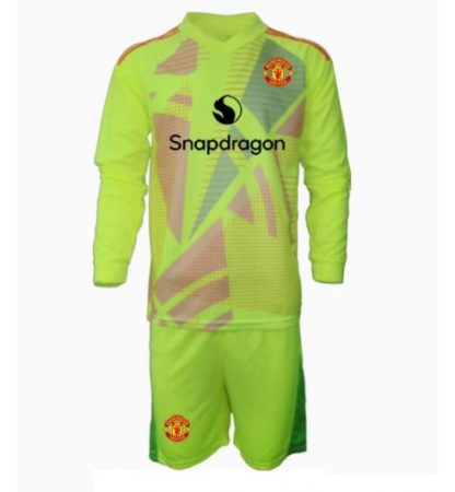 Köp Manchester United Barn Målvakt Bortatröja 2024/25 Fotbollsklädset Långärmad Tröja + Shorts