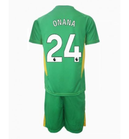 Köp Manchester United Barn Målvakt Tredjetröja 2024/25 Andre Onana #24 Fotbollsklädset Kortärmad Tröja + Shorts