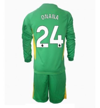 Köp Manchester United Barn Målvakt Tredjetröja 2024/25 Andre Onana #24 Fotbollsklädset Långärmad Tröja + Shorts