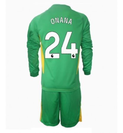Köp Manchester United Barn Målvakt Tredjetröja 2024/25 Andre Onana #24 Fotbollsklädset Långärmad Tröja + Shorts