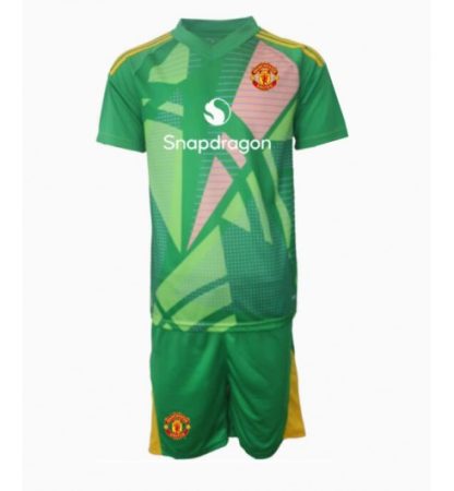 Köp Manchester United Barn Målvakt Tredjetröja 2024/25 Fotbollsklädset Kortärmad Tröja + Shorts
