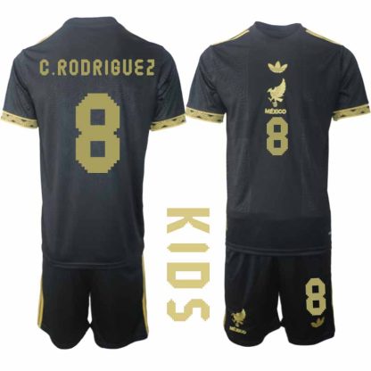 Köp Mexiko 2025 Gold Cup Fotbollströja Barn Carlos Rodriguez 8 Fotbollsklädset Kortärmad + Shorts