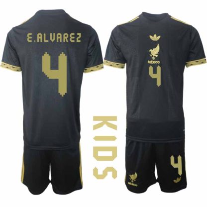 Köp Mexiko 2025 Gold Cup Fotbollströja Barn Edson Alvarez 4 Fotbollsklädset Kortärmad + Shorts