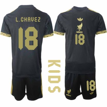 Mexiko 2025 Gold Cup Fotbollströja Barn Luis Chavez 18 Fotbollsklädset Kortärmad + Shorts