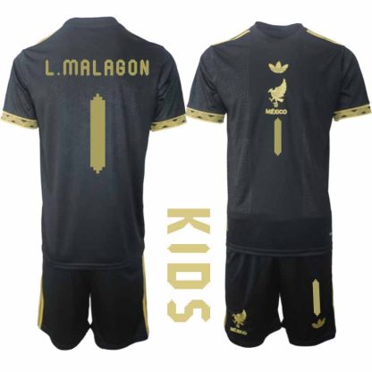 Köp Mexiko 2025 Gold Cup Fotbollströja Barn Luis Malagon 1 Fotbollsklädset Kortärmad + Shorts