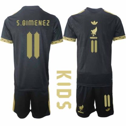 Köp Mexiko 2025 Gold Cup Fotbollströja Barn Santiago Gimenez 11 Fotbollsklädset Kortärmad + Shorts