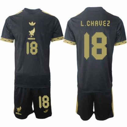 Mexiko 2025 Gold Cup Fotbollströja Barn Luis Chavez 18 Fotbollsklädset Kortärmad + Shorts