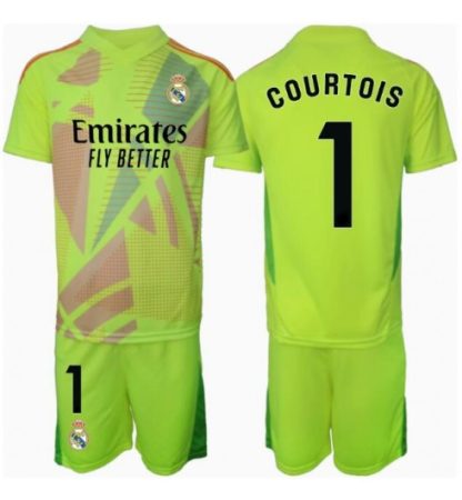 Köp Real Madrid Barn Målvakt Tredjetröja 2024/25 Thibaut Courtois #1 Fotbollsklädset Kortärmad Tröja + Shorts