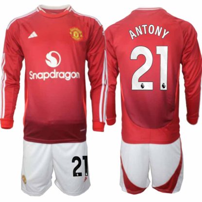 Köp Manchester United Herr Hemmatröja 2024/25 Antony 21 Fotbollsställ Långärmad (+ Shorts)