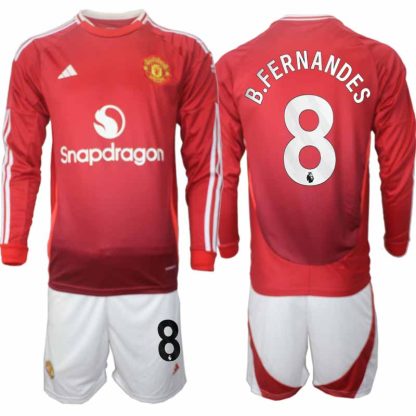 Köp Manchester United Herr Hemmatröja 2024/25 Bruno Fernandes 8 Fotbollsställ Långärmad (+ Shorts)