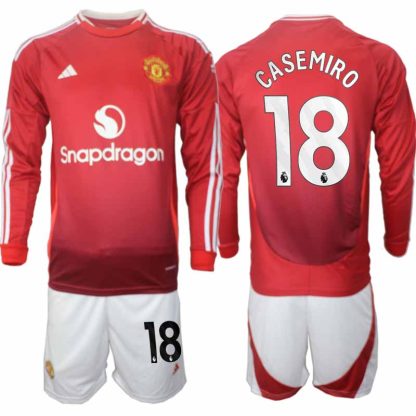 Köp Manchester United Herr Hemmatröja 2024/25 Casemiro #18 Fotbollsställ Långärmad (+ Shorts)