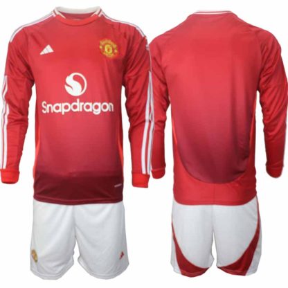 Köp Manchester United Herr Hemmatröja 2024/25 Fotbollsställ Långärmad (+ Shorts)