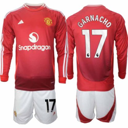 Köp Manchester United Herr Hemmatröja 2024/25 Garnacho 17 Fotbollsställ Långärmad (+ Shorts)