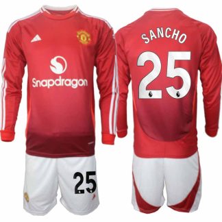 Köp Manchester United Herr Hemmatröja 2024/25 Jadon Sancho 25 Fotbollsställ Långärmad (+ Shorts)