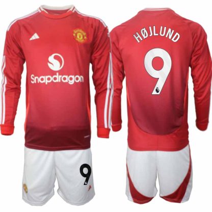 Köp Manchester United Herr Hemmatröja 2024/25 Rasmus Højlund #9 Fotbollsställ Långärmad (+ Shorts)