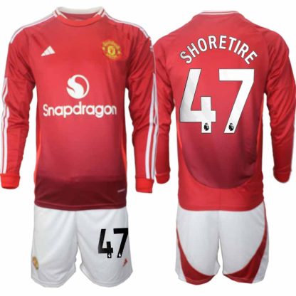 Köp Manchester United Herr Hemmatröja 2024/25 Shola Shoretire 47 Fotbollsställ Långärmad (+ Shorts)