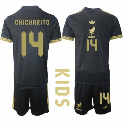 Mexiko 2025 Gold Cup Fotbollströja Barn Chicharito 14 Fotbollsklädset Kortärmad + Shorts