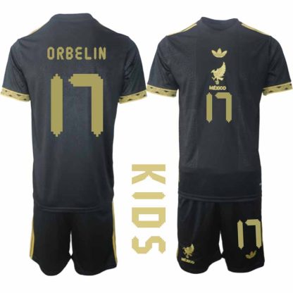 Köp Mexiko 2025 Gold Cup Fotbollströja Barn Orbelin Pineda 17 Fotbollsklädset Kortärmad + Shorts