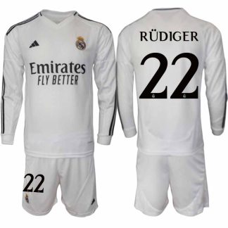 Köp Real Madrid Herr Hemmatröja 2024/25 Antonio Rüdiger 22 Fotbollsställ Långärmad (+ Shorts)