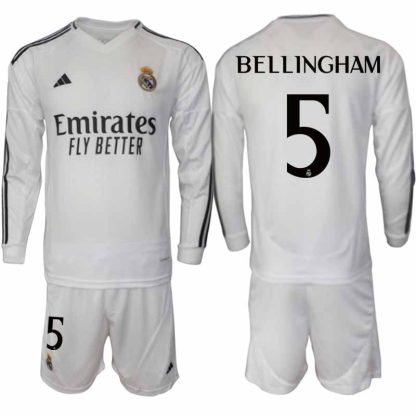 Köp Real Madrid Herr Hemmatröja 2024/25 Jude Bellingham 5 Fotbollsställ Långärmad (+ Shorts)