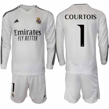 Köp Real Madrid Herr Hemmatröja 2024/25 Thibaut Courtois 1 Fotbollsställ Långärmad (+ Shorts)