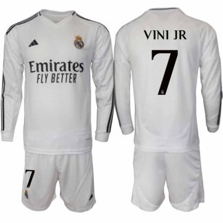 Köp Real Madrid Herr Hemmatröja 2024/25 Vinicius Junior 7 Fotbollsställ Långärmad (+ Shorts)