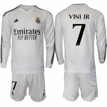 Köp Real Madrid Herr Hemmatröja 2024/25 Vinicius Junior 7 Fotbollsställ Långärmad (+ Shorts)