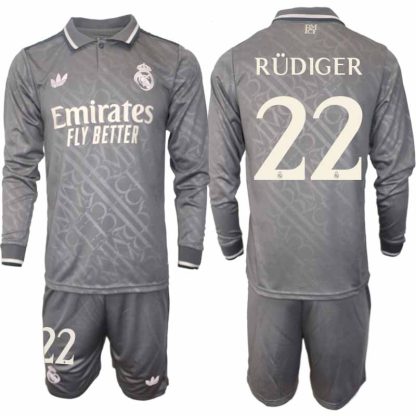 Köp Real Madrid Herr Tredjetröja 2024/25 Antonio Rüdiger 22 Fotbollsställ Långärmad (+ Shorts)