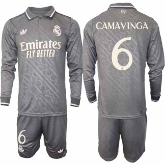Köp Real Madrid Herr Tredjetröja 2024/25 Eduardo Camavinga 6 Fotbollsställ Långärmad (+ Shorts)