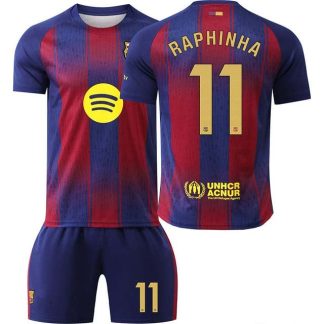 FC Barcelona Barn Hemmatröja 2025/26 Raphinha Belloli #11 Fotbollsställ med Shorts