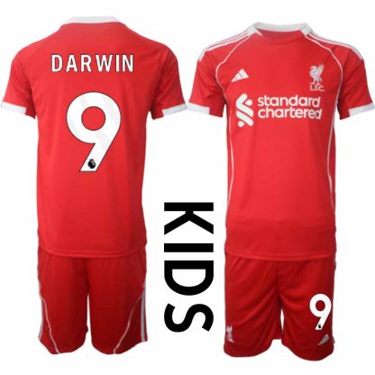 Köp Liverpool Barn Hemmatröja 2025/26 Darwin Núñez 9 Fotbollsställ Kortärmad (+ Korta byxor)