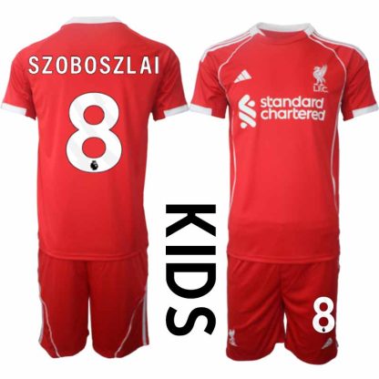 Köp Liverpool Barn Hemmatröja 2025/26 Dominik Szoboszlai 8 Fotbollsställ Kortärmad (+ Korta byxor)