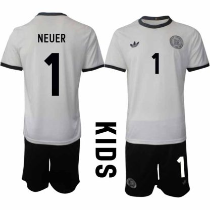 Köp Tyskland Barn Hemmatröja 2025/26 Manuel Neuer 1 Fotbollsställ Kortärmad (+ Korta byxor) – Tysklands 125-årsjubileumskit