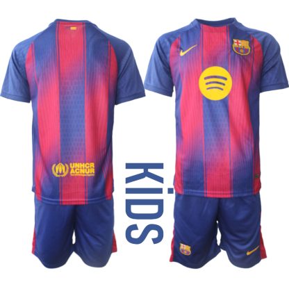FC Barcelona Barn Hemmatröja 2025/26 Fotbollsställ med Shorts